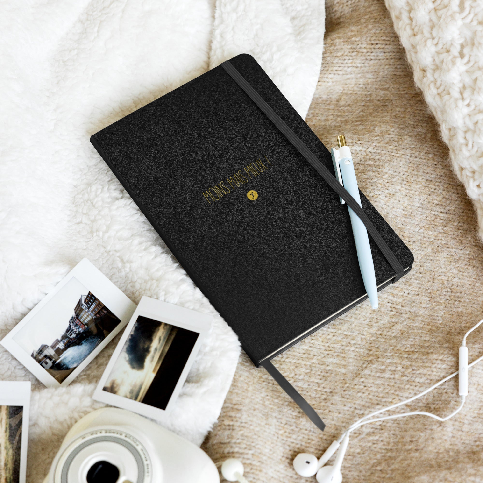Carnet à couverture rigide "Moins mais Mieux" — Noir