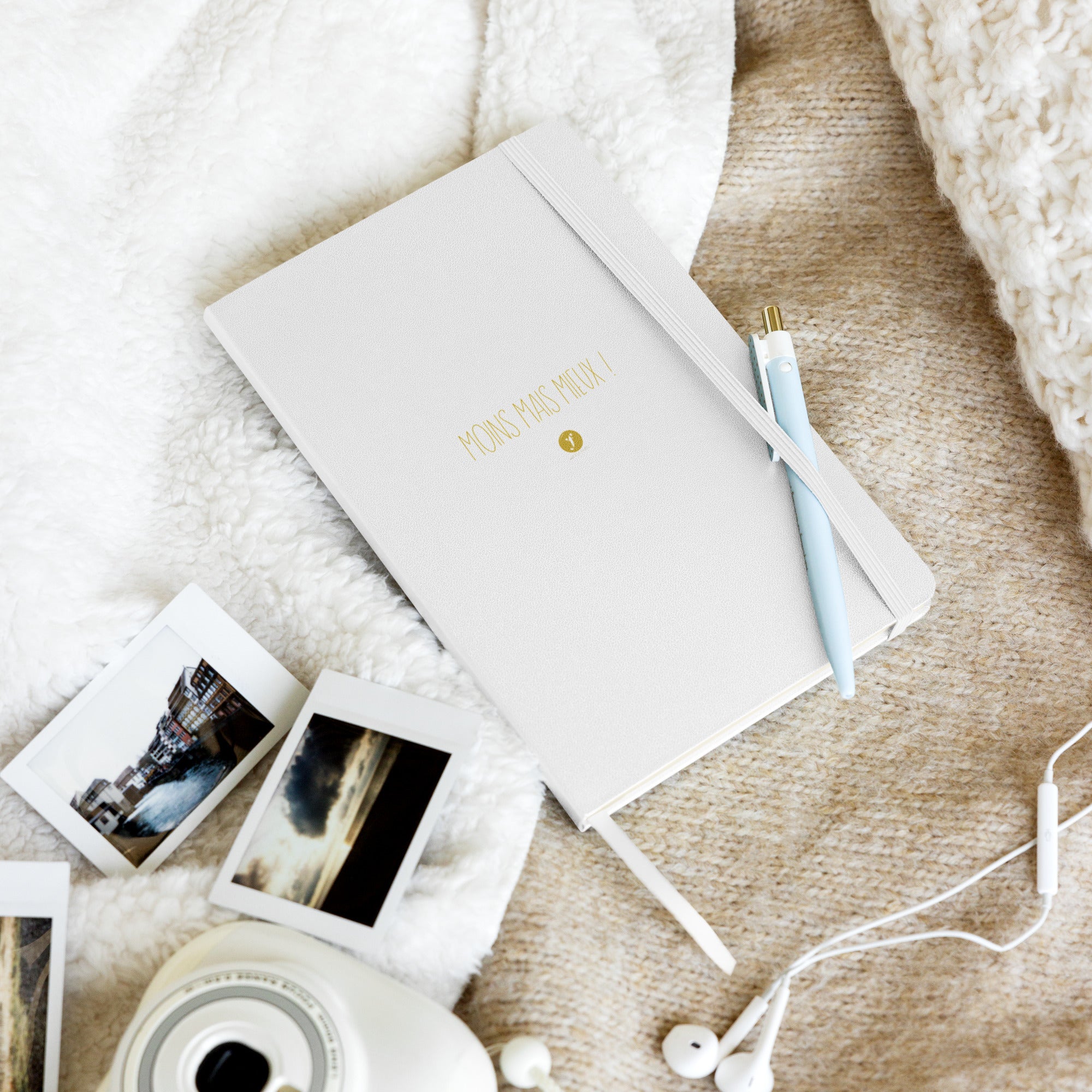 Carnet à couverture rigide "Moins mais Mieux" — Blanc